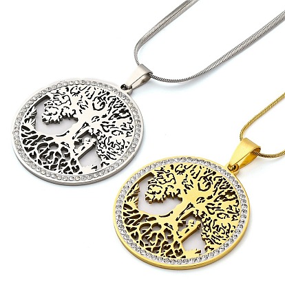201 полые подвески из нержавеющей стали в виде дерева жизни, с полимерной глиной стразами, плоско-круглые