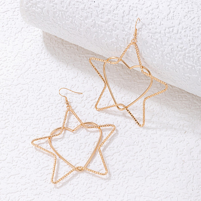 Bold Geometric Earrings with Heart and Star Charms - Unique Five-Pointed Stars and Hearts Ear Hooks for Women