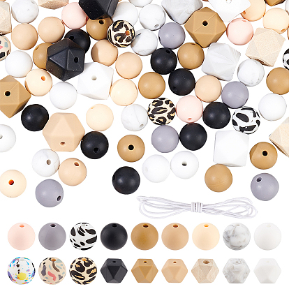 Силиконовые бусины, изготовление ожерелий и браслетов своими руками, с гранеными необработанными деревянными бусинами