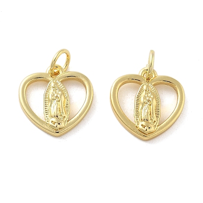 Латунные подвески, Сердце с Девой Марией, без свинца и без кадмия, долговечный, стойки покрытие, с целью перехода в кольце