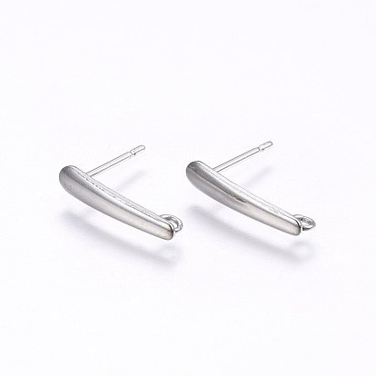 201 Stainless Steel Stud Earring Findings, with Loop and 304 Stainless Steel Pin, Rectangle
