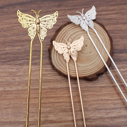 Brass Hair Fork Findings, with Butterfly Filigree Findings
