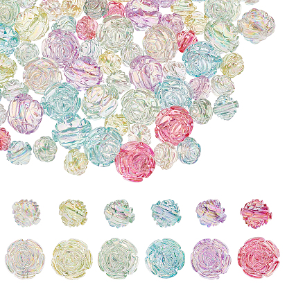 96 pcs 2 style perles acryliques transparentes, couleur ab , fleur