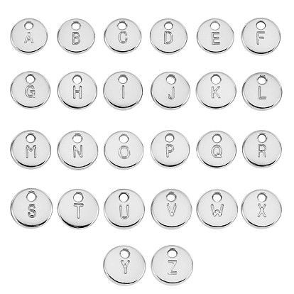 26Pcs Alloy Pendants, Flat Round with Letter A~Z