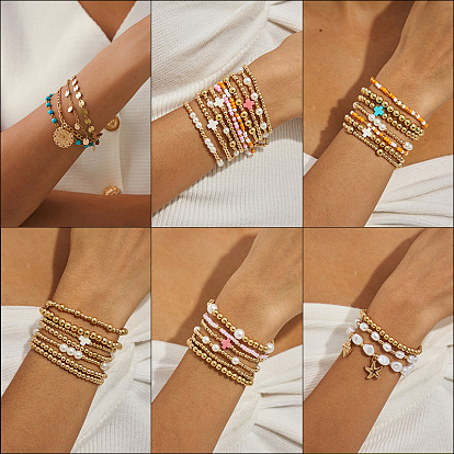 Набор браслетов для женщин из сплава, CCB, пластика, искусственного жемчуга и акриловых бусин.