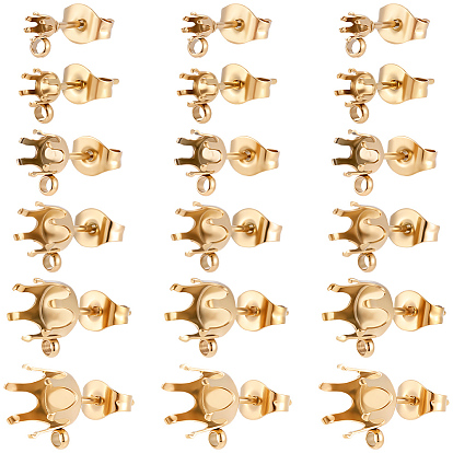 48Stück 6Stile Messing Ohrstecker Zubehör, Flachrund, Krappenohrringfassungen mit Schlaufe, Cadmiumfrei und Nickel frei und Bleifrei, langlebig überzogen