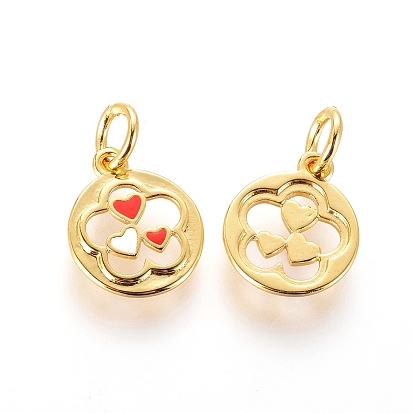 Эмалевые чары, с медными находками и кольцами для прыжков, плоский круг с цветком и сердцем