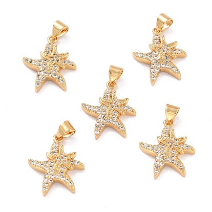 Pendentifs en laiton zircon cubique transparent, sans cadmium et sans plomb, plaqué longue durée, étoiles de mer