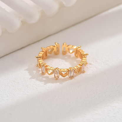 Латунное микро-паве с полым сердцем, прозрачное кольцо с кубическим цирконием, открытая манжета для женщин, повседневная одежда для вечеринок и отпуска