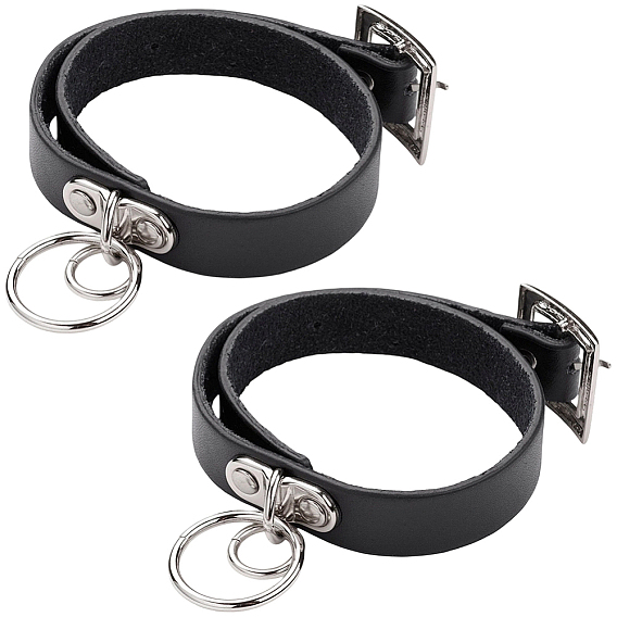 2Pcs Punk Rock Style Cowhide Leather Choker Necklaces, with Iron Clasps, Platinum