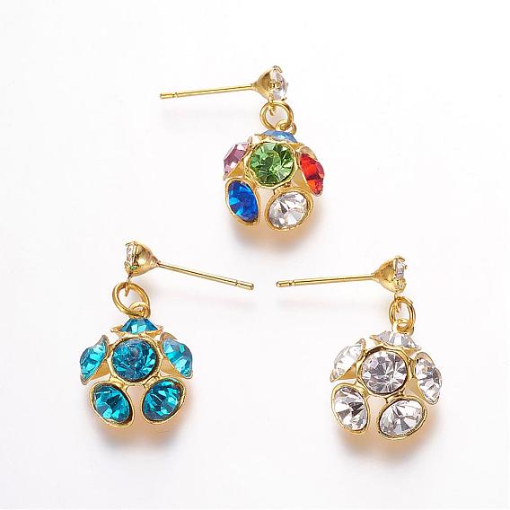 Brass Cubic Zirconia Stud Earrings, Golden