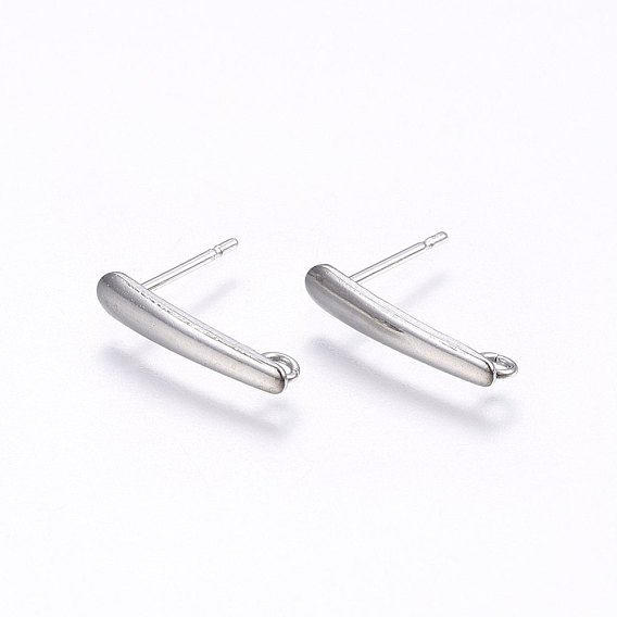201 Stainless Steel Stud Earring Findings, with Loop and 304 Stainless Steel Pin, Rectangle