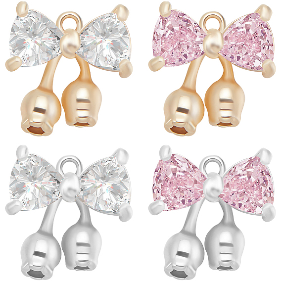 8шт 4 стили латунные подвески с покрытием стойки, со стеклом, бантом прелести