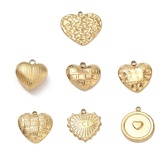 304 Stainless Steel Pendants, Heart Charms, Ion Plating(IP)