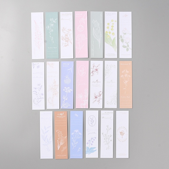 20Pcs 20 Style Paper Bookmarks, Rectangle with Flower Pattern