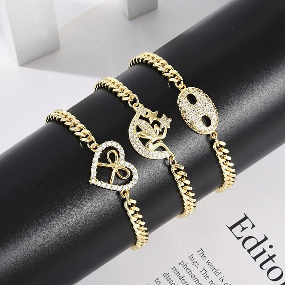 Латунные браслеты с микропаве из чистого кубического циркония, кубинская цепочка ювелирные изделия для женщин, реальный 18 k позолоченный