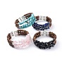 Three Loops Gemstone Chip Beads Wrap Bracelets, with Wood Beads, Alloy Findings and Steel Bracelet Memory Wire