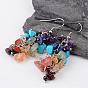 Chakra Mixed Gemstone Cluster Earrings, with 304 Stainless Steel Pins, 55mm, Pin: 0.6mm