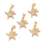 Brass Micro Pave Clear Cubic Zirconia Pendants, Cadmium Free & Lead Free, Long-Lasting Plated, Starfish