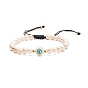 Natural Shell & Pearl Braided Bead Bracelet, Evil Eye Adjustable Bracelet for Women