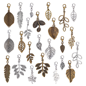 72 шт. 24 стильные подвесные украшения в виде листьев из сплава, Сплав с застежками когтя омара