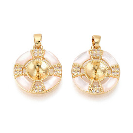 Латунный микро-паве кубический кубик циркония жемчужина, плоско-круглые, с оболочкой, за половину пробурено бисера