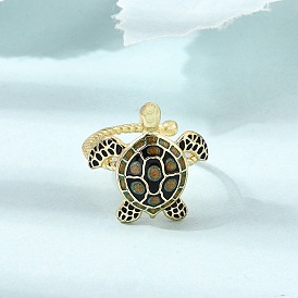 Brass Enamel Cuff Open Rings, Turtle