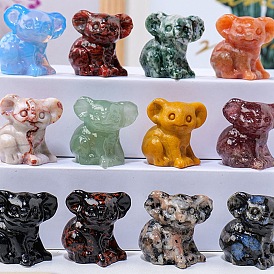 Natural Gemstone Sculpture Display Decorations, for Home Office Desk, Koala