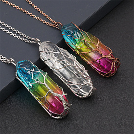 Ожерелье с подвеской в виде радужного кристалла «Древо жизни» и винтажной обмоткой из медной проволоки