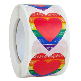 Rainbow Color Paper Roll Sticker Labels, Decorative Sealing Decals, for Valentine's Day Gifts, Wedding, Party, Heart Pattern