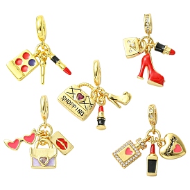 5 шт. 5 стили женские латунные эмалевые европейские подвески-шармы, Подвески с большими отверстиями, без кадмия и без свинца, долговечный, разнообразные, стойки покрытие