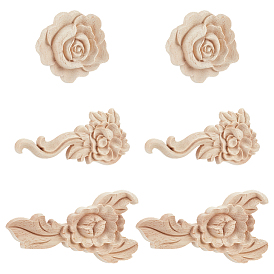6 шт. 3 стили цветок дерево резная накладка аппликация ремесло, неокрашенная накладка мебель украшения дома