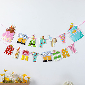 Birthday Theme Paper Flags, Word Hanging Banners, for Party Home Decorations