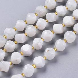 Brins de perles de pierre de lune arc-en-ciel naturel, avec des perles de rocaille, dés célestes à six faces