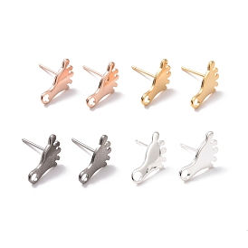 201 Stainless Steel Stud Earring Findings, with Horizontal Loop and 316 Stainless Steel Pin, Foot Print