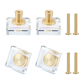 4 Sets quadratische Glasschubladenknöpfe, mit Messingbeschlägen und Eisenschraube, für Zuhause, Kabinett, Schrank und Kommode