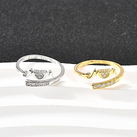 Сердце 925 кольца-манжеты из стерлингового серебра с кубическим цирконием для женщин