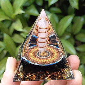 Orgonite Pyramid Resin Energy Generators, Reiki Natural Quartz Crystal & Black Obsidian Chips & Copper Wire Inside for Home Office Desk Decoration