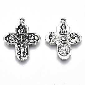 Tibetan Style Alloy Pendants, Cadmium Free & Lead Free, for Religion, Cross with Saint
