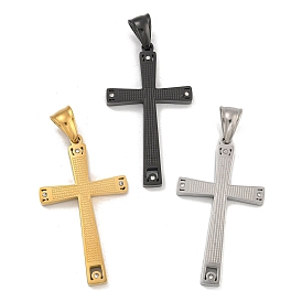 304 Stainless Steel Pendants, with Crystal Rhinestones, Cross Charm