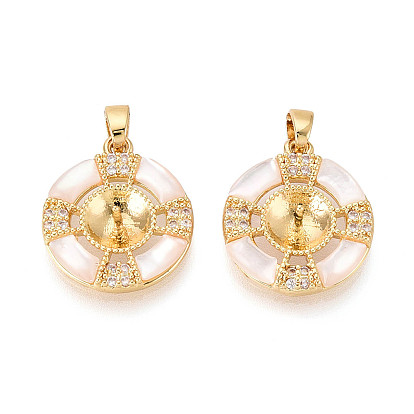 Латунный микро-паве кубический кубик циркония жемчужина, плоско-круглые, с оболочкой, за половину пробурено бисера