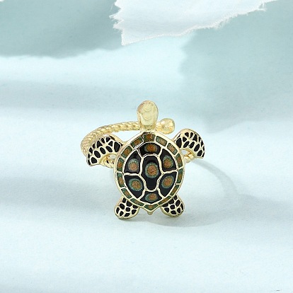 Brass Enamel Cuff Open Rings, Turtle
