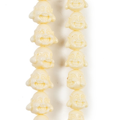 Нити резных бусин из синтетического коралла, окрашенные, Голова Будды