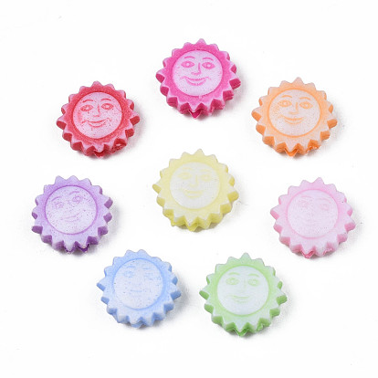 Opaque Acrylic Beads, Flar Round with Smiling Face