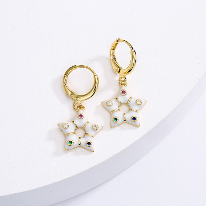 Bohemian Style Geometric Earrings with Oil Drop Zirconia, 18K Gold Plated Copper for Women