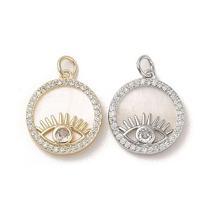 Brass Pendants Pave Shell, with Clear Cubic Zirconia, Cadmium Free & Nickel Free & Lead Free, Eye