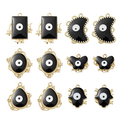 12Pcs 6 Style Eco-Friendly Alloy Enamel Pendants, Cadmium Free & Nickel Free & Lead Free, Mixed Shapes, Light Gold