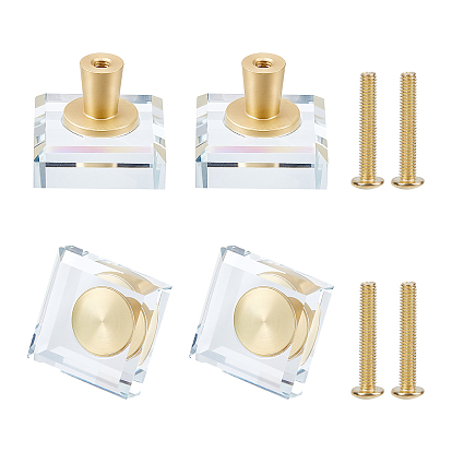 4 Sets quadratische Glasschubladenknöpfe, mit Messingbeschlägen und Eisenschraube, für Zuhause, Kabinett, Schrank und Kommode