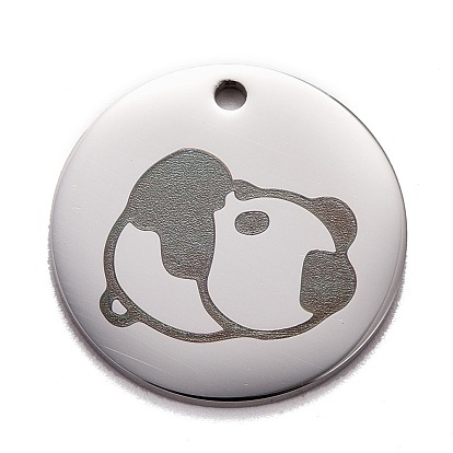 Pendentifs en acier inoxydable, polissage manuel, plat et circulaire avec panda