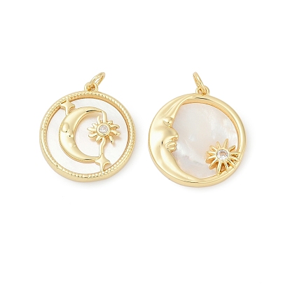 Латунные микро проложить кубического циркония подвески, с оболочкой, плоский круглый с подвесками солнца и луны, без кадмия и без свинца, прочное покрытие, стойки покрытие